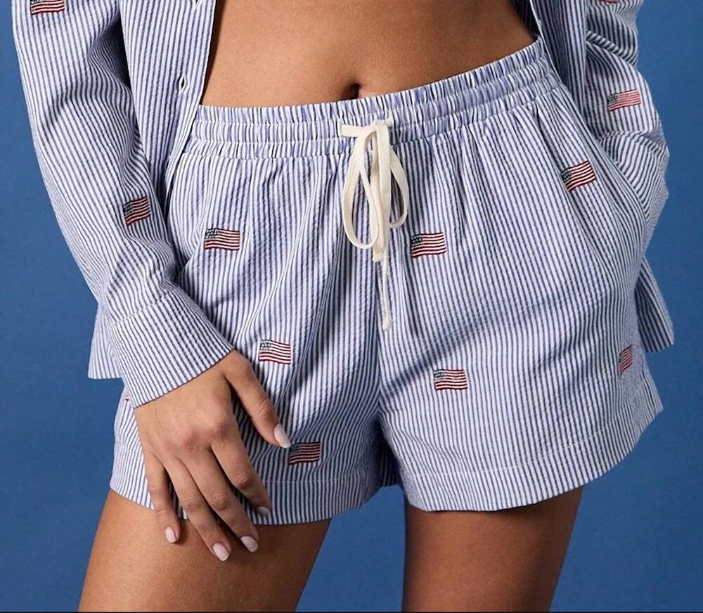 NEW SUNDAY EDITION striped flag shorts in blue